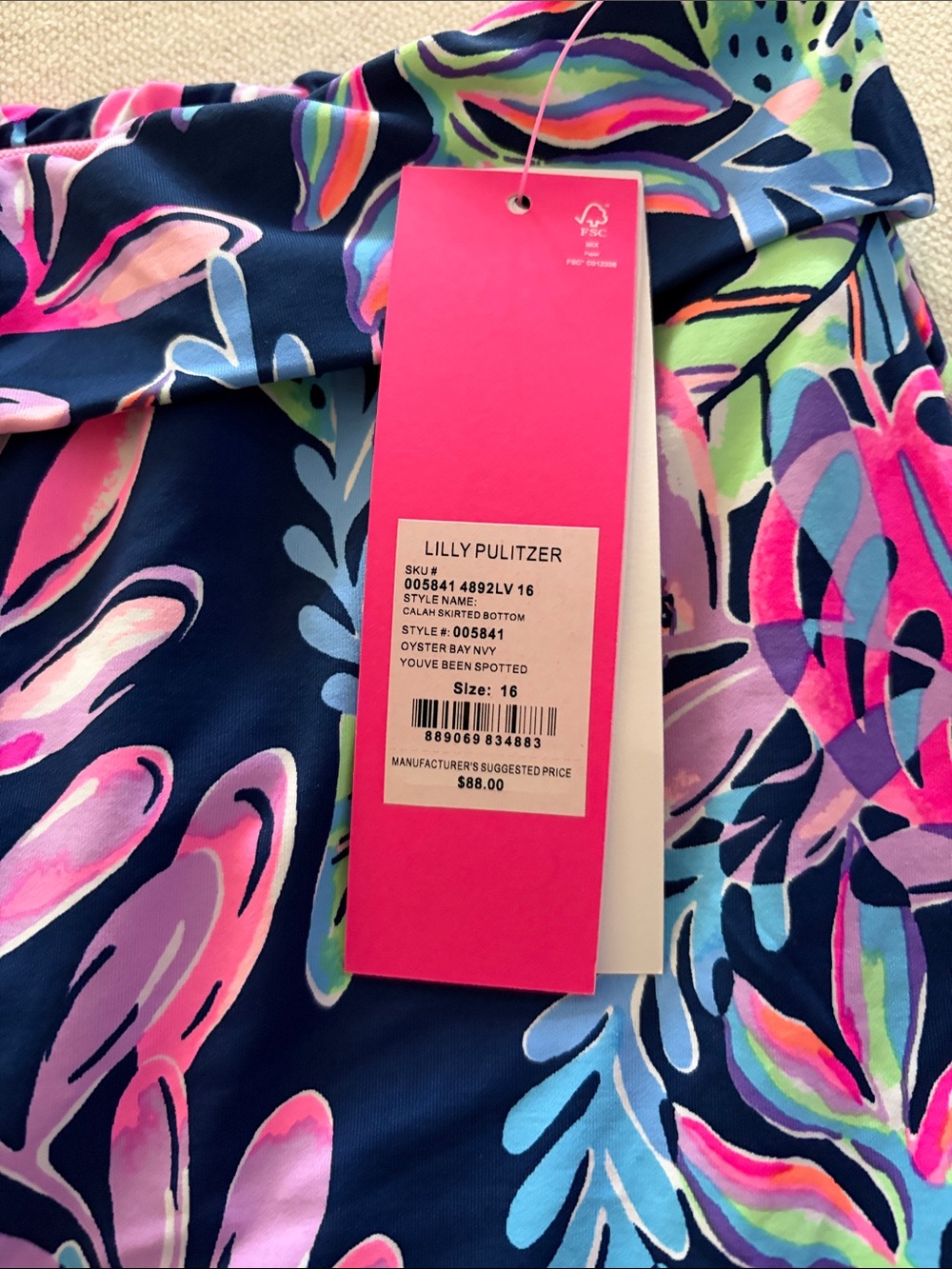 Lilly Pulitzer Navy Tropical Print Swim Skirt with Pink & Green Accents - Picture 2 of 3